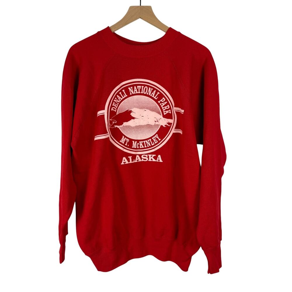 DENALI National Park Sweatshirt Unisex Red Large Puffy Alaska Vintage Ultra